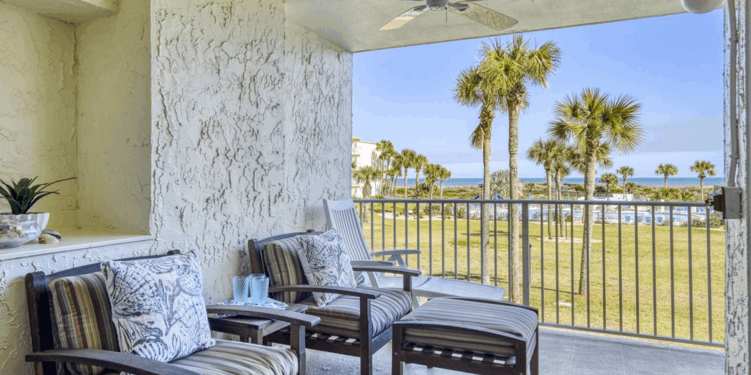 Ocean-view balcony at Colony Reef 3203 vacation rental in St. Augustine Beach